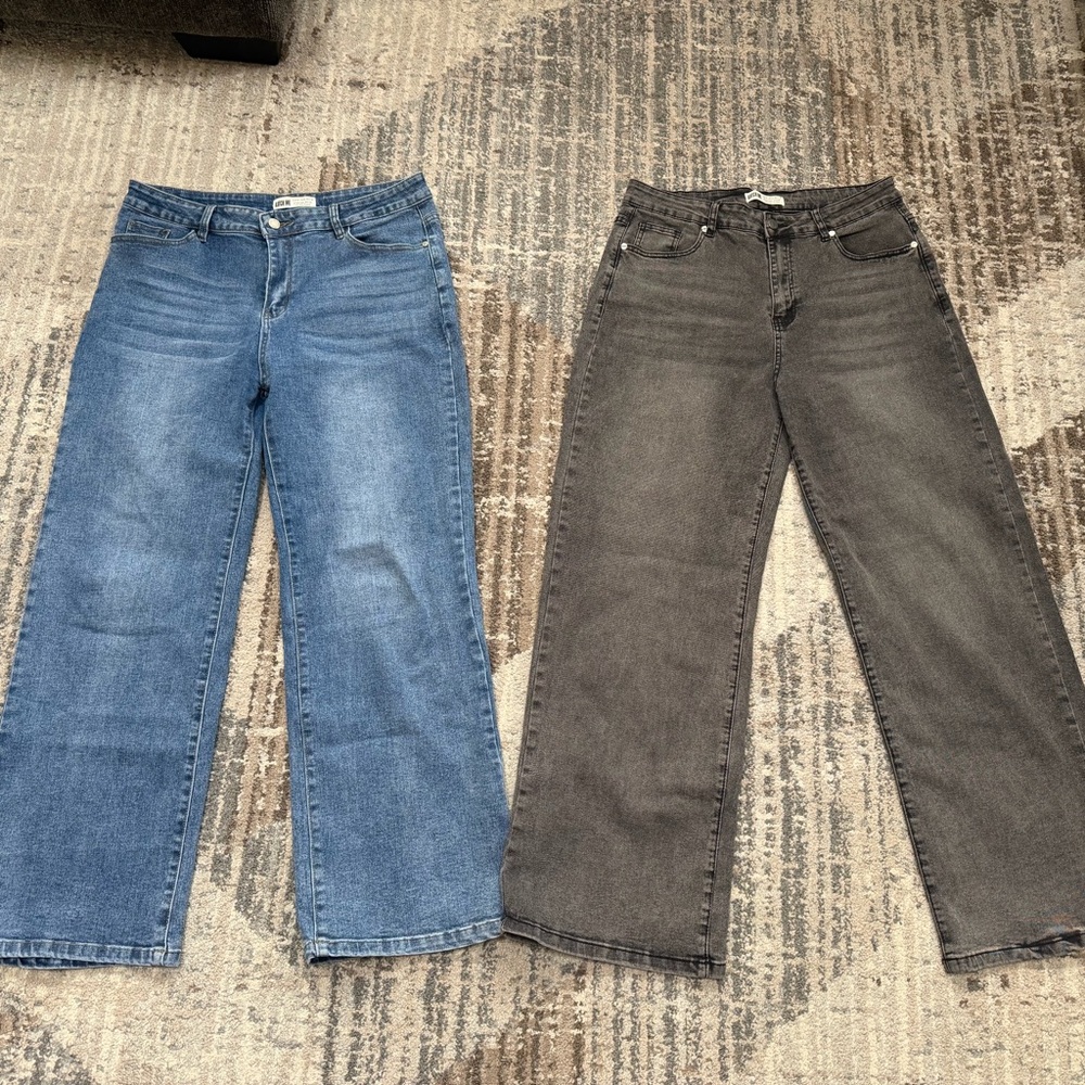 Women’s Wide Leg Jeans - Blue and Charcoal